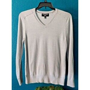 Banana Republic Heather Gray 100% Extra Fine Merino Wool V-Neck Sweater Mens M
